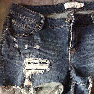 Distress denim shorts
